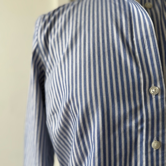 Lands’ End Blue & White Stripe Button-Down Shirt – Size 8 - Picture 7 of 10